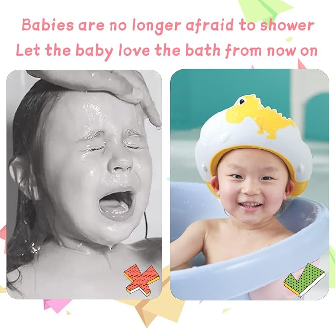 Baby Shower Cap Shield, Shower Cap for Kids, Visor Hat for Eye and Ear Protection for 0-9 Years Old Children,Cute Dinosaur/Crocodile/Hippo shape Makes the Baby Bath More Fun (Dinosaur, Yellow)