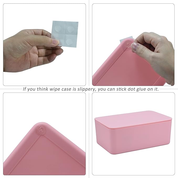 Diaper Wipes Dispenser, Baby Wipes Case, Baby Wipe Holder Keeps Diaper Wipes Fresh, Wipe Container with Non-Slip Feet (Pink)