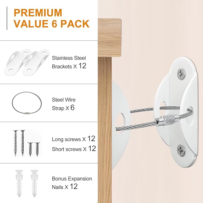 Furniture Anchors (10 Pack) for Baby Proofing, Anti Tip Furniture Anchor Securing 420lbs Tension Earthquake Resistant Metal Furniture Wall Anchor Prevent Baby Pet from Falling Furniture