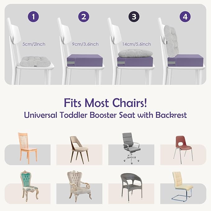 Booster Seat for Kitchen Chair with Comfy Backrest and Adjustable Safety Buckles,Non-Slip Kid Toddler Booster Seat for Dining Table,Portable PU Travel Baby Booster Increasing Cushion Chair