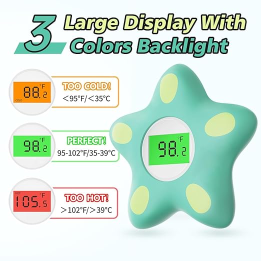 Baby Bath Thermometer, Infant Digital Water Thermometer Safety with 4 Color Backlit and Temperature Warning, Room Thermometers Floating Toy for Infant, Toddler, Bathtub, Swimming Pool