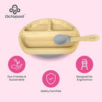 Abiie Octopod Bamboo Dish - Kids Plates for 4 months and up, 3-Compartment Baby Plates with Suction, Triangle Bamboo Baby Plate, Mess-Free Toddler Suction Plates, Baby Feeding Supplies, 8.3x1.9x7.7 in