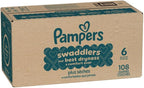 Pampers Swaddlers Diapers, Size 6 (23-44 lbs), 108 Count, Absorbent, Keeps Baby Dry and Comfortable, Skin Safe Disposable Baby Diaper (Packaging May Vary)