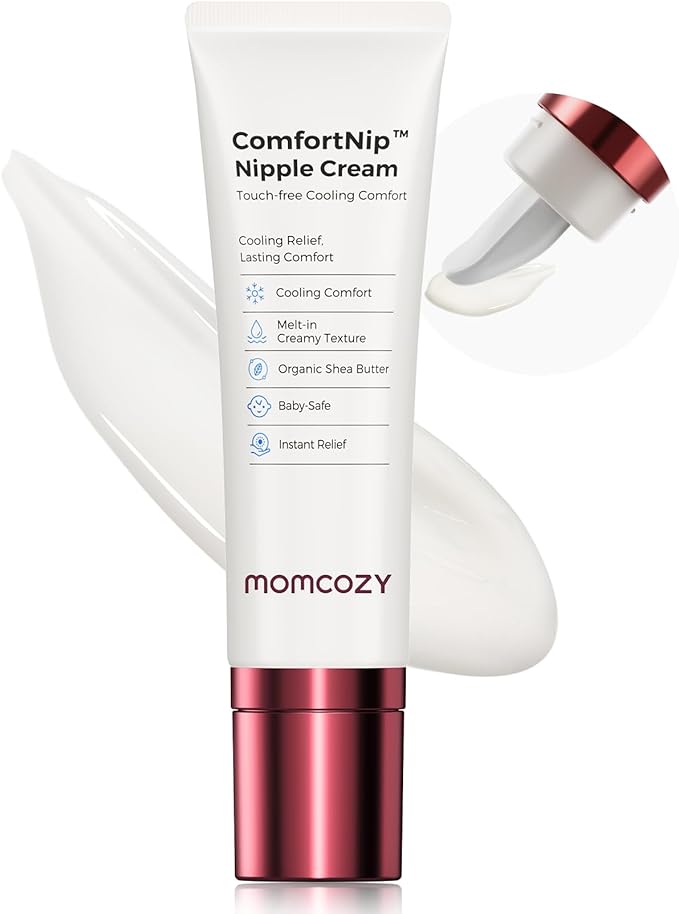 Momcozy ComfortNip™ Cooling Comfort & Touch Free Nipple Cream, Nipple Cream for Breastfeeding, Instant Relief, Plant-Based Formula, Newborn Essentials with Cooling Ceramic Applicator, 1.76oz