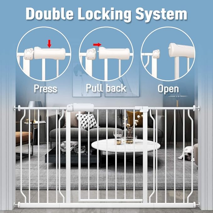 ALLAIBB Extra Wide Pressure Mount Baby Gate Auto Close White Metal Child Dog Pet Safety Gates with Walk Through for Stairs,Doorways,Kitchen and Living Room(66.93-71.65"/170-182cm)