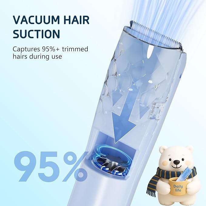 DAILYLIFE Baby Hair Clippers, Silent Clippers for Kids with Autism, Sensory Baby Hair Cutting Kit, Quiet Vacuum Hair Trimmer Waterproof for Toddler Infants Boys, Blue