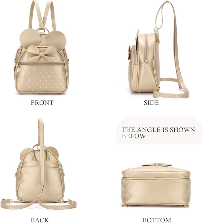 KL928 Girls Bowknot Polka Dot Cute Mini Backpack Small Daypacks Convertible Shoulder Bag Purse for Women