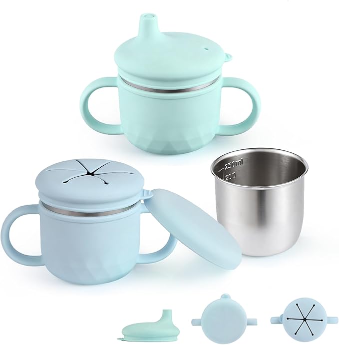 Toddler Cups Spill Proof,Toddler Snack Cups No Spill,304 Stainless Steel Snack Containers with Silicone Petal Lid for Kids,Snack Holder,BPA-Free, Dishwasher Safe