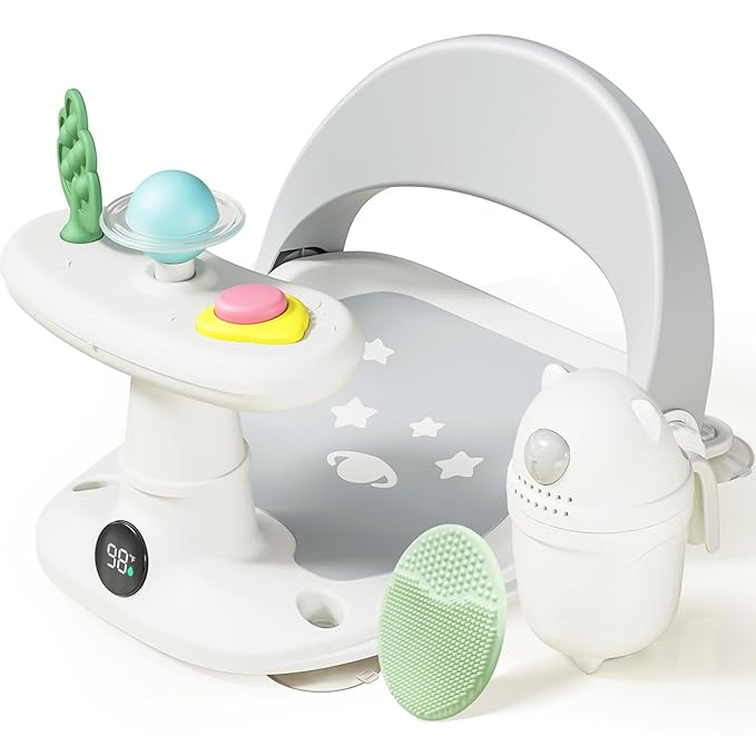 Baby Bath Seat for Babies 6 Months & Up Bath Seats for Babies Sitting Up Non-Slip Infant Bathtub Chair with Suction Cups & Water Thermometer for Toddlers Sitting Up, Easy to Clean (Gray)