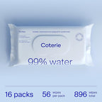 Coterie Baby Wipes for Sensitive Skin, Plant-Based and Plastic-Free Fibers, 99% Water, Hypoallergenic, pH Balanced, Unscented, Clean and Gentle Baby Essentials, 16 Pack, 896 Count