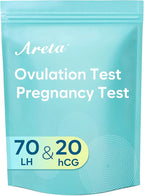 Areta Ovulation & Pregnancy Test Strips: 70 Ovulation Strips & 20 Pregnancy Tests Combo Kit | Accurate at-Home Fertility Tracker | Highly Sensitive Early Pregnancy Detection | 70 LH + 20 HCG