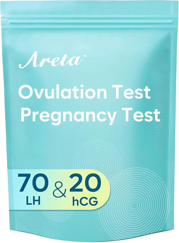 Areta Ovulation & Pregnancy Test Strips: 70 Ovulation Strips & 20 Pregnancy Tests Combo Kit | Accurate at-Home Fertility Tracker | Highly Sensitive Early Pregnancy Detection | 70 LH + 20 HCG