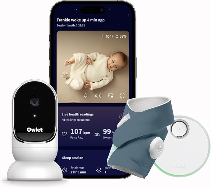 Owlet Dream Duo – FDA-Cleared Smart Baby Monitor with Sock & HD Video Cam 2K HD Video, Cry & Motion Alerts, Temp Monitoring