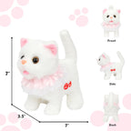 Easfan 7" Walking Plush Kitty Toy Stuffed Animal Electric Interactive with Dress Talking Musical Cute Plush Toy White Cat Tail Wagging Christmas Birthday Gifts for Kids Toddlers