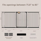 owlie 37.4" Extra Tall Wide Baby Gate for Stairs Doorways,75-85 Inch Extra Large Long Baby Gate with Door Indoor Safety Metal Pressure Mounted Pet Gate with Walk-Thru Auto Close, Black