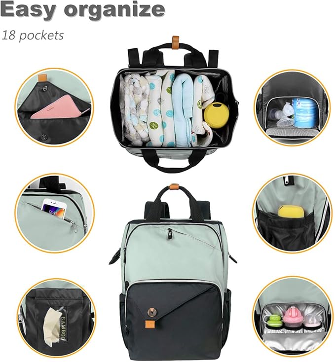 Hap Tim Diaper Bag Backpack,Large Capacity Travel Back Pack Maternity Baby Nappy Changing Bags, Double Compartments with Stroller Straps,Waterproof,Grey Black(US7340-GB)