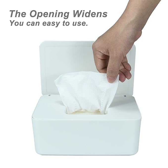 Diaper Wipes Dispenser, Baby Wipes Case, Baby Wipe Holder Keeps Diaper Wipes Fresh, Wipe Container with Non-Slip Feet (White)
