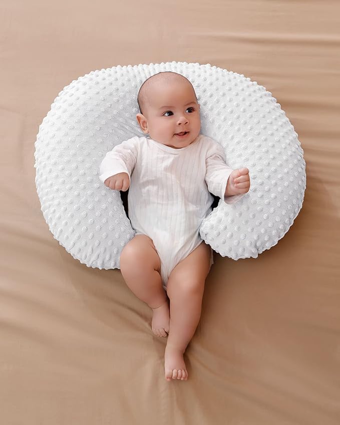 Nursing Pillow and Positioner with Cover for Breastfeeding and Bottle Feeding, Propping Baby, Tummy Time, Baby Sitting Support, Awake-Time Support (White, 22" x 17.7" x 5.9")