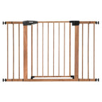 BABELIO 29-48" Metal Baby Gate with Brown Wood Pattern, Auto Close Dog Gate for The House, Stairs and Doorways, Pressure Mounted Pet Gate with Door, Safety Gate for Child and Pets