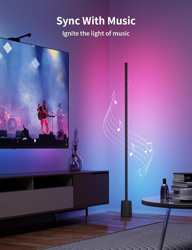 Ailofy Corner Floor Lamp, 1500lm RGBW Corner Lamp Work with Alexa & Google Assistant, 16 Million DIY Colors, Sync with Music, App Control, Modern LED Floor Lamp for Living Room & Bedroom, Black