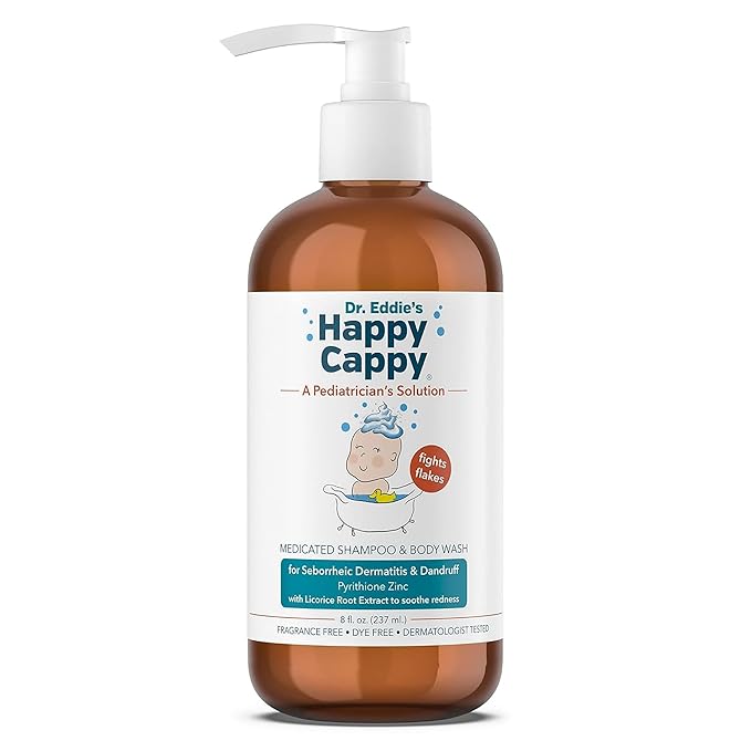 Happy Cappy Medicated Shampoo and Body Wash- Baby Dandruff Shampoo, Helps Cradle Cap and Seborrheic Dermatitis, Reduces Flakes and Redness, Dermatologist Tested, Fragrance-Free - 8 Fl Oz