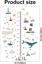 3D Cartoon Height Growth Chart for Kids Wall Decal Removable DIY Whale Ocean Animal Wall Decal Peel and Stick Sailing House Art Decor for Kids Nursery Bedroom Living Room Bathroom Decor