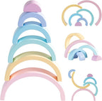 Wooden Rainbow Small Stacker, 6 Piece Rainbow Stacking Toy for Baby/Toddlers/Kids, Montessori Education Pastel Rainbow Decor, Kindergarten Teaching Aid