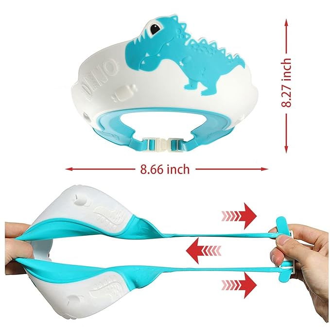 Baby Shower Cap Shield, Shower Cap for Kids, Visor Hat for Eye and Ear Protection for 0-9 Years Old Children,Cute Dinosaur/Crocodile/Hippo shape Makes the Baby Bath More Fun (Dinosaur, Blue)