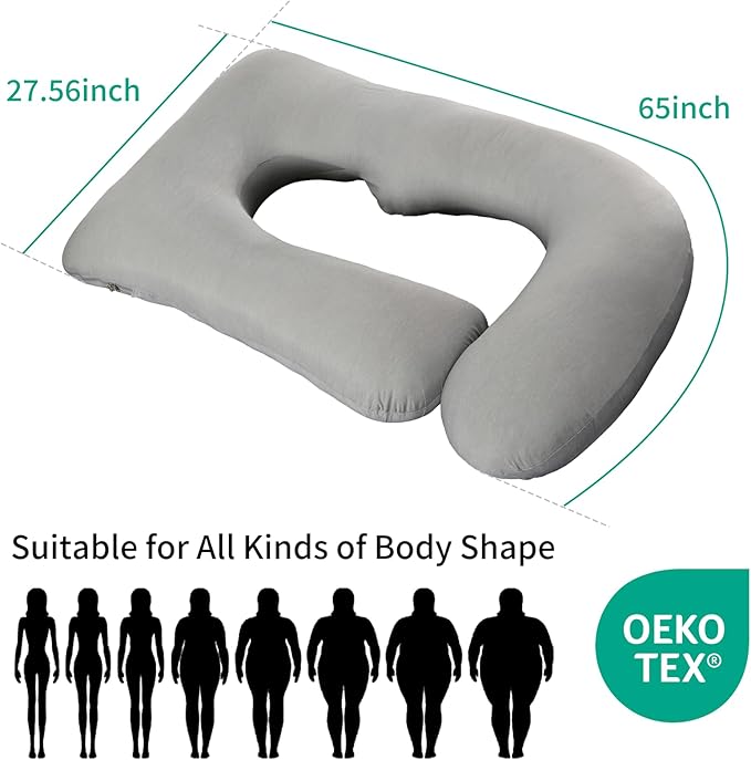 U-Shaped Pregnancy Pillow for Sleeping, Full Body Support for Back, HIPS & Belly -65 Inch Maternity Pillow with Machine Washable Cover | Maternity Essential