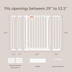 owlie 37.4" Extra Tall Wide Baby Gate for Stairs Doorways,29-52 Inch Extra Large Long Baby Gate with Door Indoor Safety Metal Pressure Mounted Pet Gate with Walk-Thru Auto Close, White