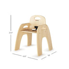 Foundations Simple Sitter 13” Low Wood Feeding Chairs, Wide No-Tip Base, Adjustable Safety Harness, Stackable Wood Toddler Chairs with Food Service Grade Finish, 2 Pack