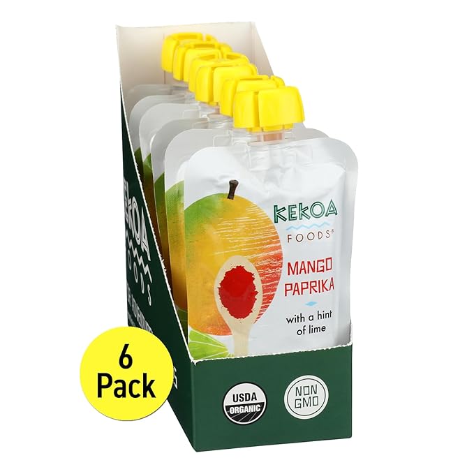 Kekoa Foods Mango Paprika Baby Food Purée | 100% USDA Certified-Organic, No Sugar Added | Organic, Non-GMO, Gluten-Free, Vegan | Sweet Mango with Lime & Mild Paprika | 3.5 oz Squeeze Pouch