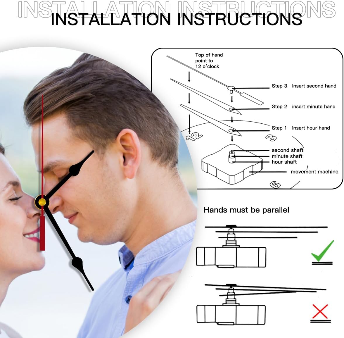 Generic Custom Clocks for Walls Personalized Clocks with Picture Customized Round Clock for Birthday Wedding Present Wedding Friend Family Lover, 10inch-25cm