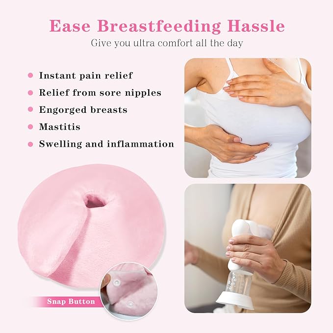 Breast Ice Packs, Hot & Cold Gel Therapy Pads for Breastfeeding, Postpartum Nursing, Engorgement, Mastitis, Pain Relief Breast Packs with Soft Covers, 2 Pack (Pink)