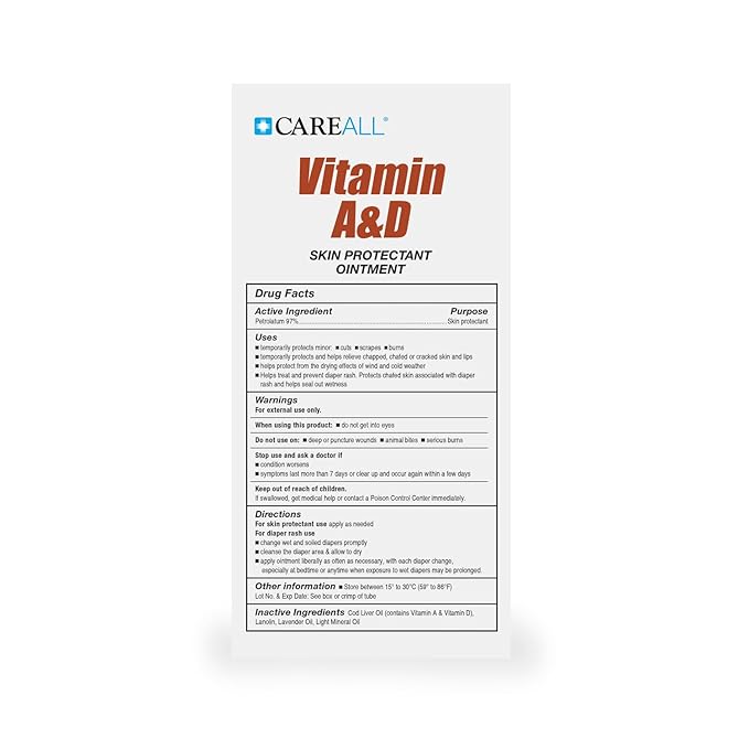 CareAll (6 Tubes) 4oz Vitamin A&D Ointment Treats and Prevents Diaper Rash, Seals out Wetness. Protects and Relieves Dry Cracked Skin, Minor Cuts, Scrapes and Burns