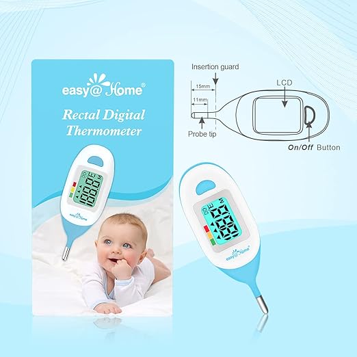 Easy@Home Baby Rectal Thermometer with Fever Indicator - Perfect Newborn & Infant Digital Thermometer with LCD Display Reading Body Temperature-Kid and Baby Item with Accurate Fast Reading - EMT-027