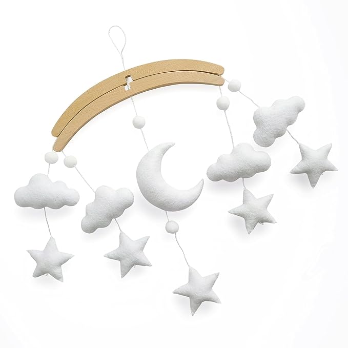 Sorrel + Fern Baby Crib Mobile (Moon, Cloud, & Stars) - Baby Shower Gift Nursery Decor Ceiling Mobile for Boys & Girls (Foldable)