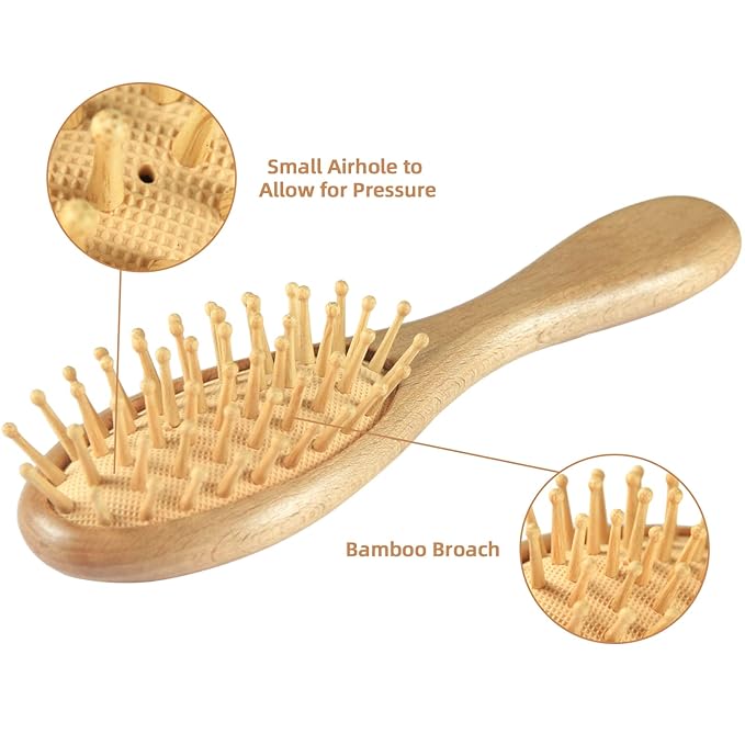 Baby Hair Brush and Comb Set (4-Piece) for Newborn - Wooden Baby Hairbrush Set，A Beechwood Brush, Baby Airbag Brush, Beech Handle Brush, and Prevent Cradle Cap Silicone Brush - Ideal Registry Gift