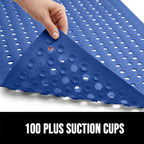 GORILLA GRIP Patented Square Shower Stall Mat, Small Bathtub Floor Mats for Stand Up Showers, Suction Cups, Drain Holes, Machine Wash, Soft on Feet, Bathroom Accessories 21x21 Inch, Royal Blue Opaque