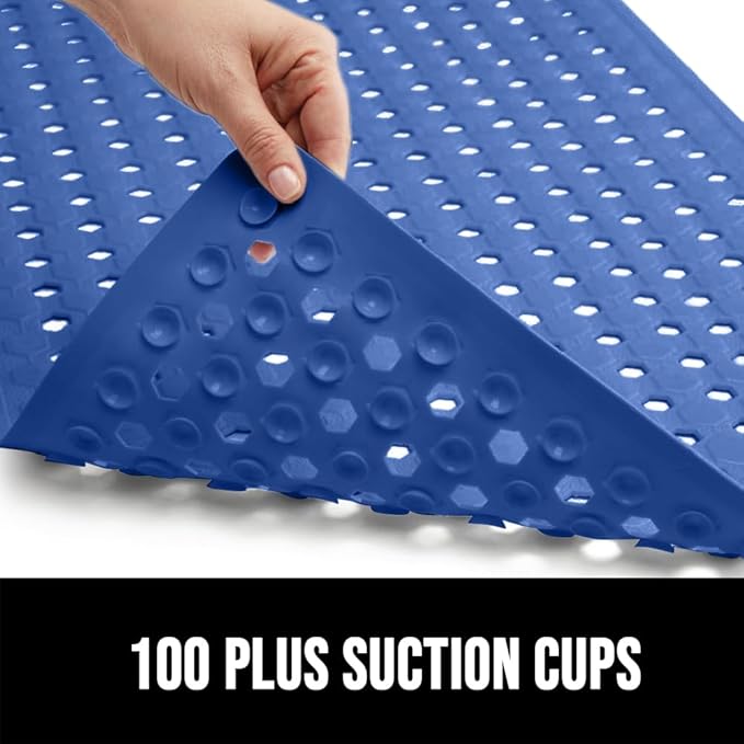 GORILLA GRIP Patented Square Shower Stall Mat, Small Bathtub Floor Mats for Stand Up Showers, Suction Cups, Drain Holes, Machine Wash, Soft on Feet, Bathroom Accessories 21x21 Inch, Royal Blue Opaque