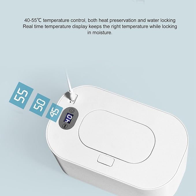 Portable Wipes Warmer with Night Light, Temperature Control, Moisturizing and Heat Preservation, USB Powered, Multifunctional Wipes Holder Dispenser for Baby, Wet Wipes, Tissues