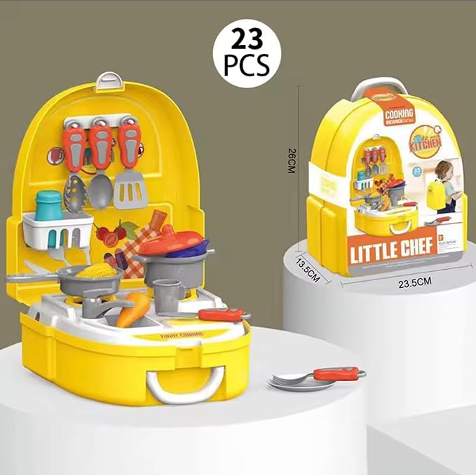Kids Pretend Kitchen Playset – Portable Little Chef Cooking Set with Play Food & Accessories in Backpack, Role Play Toy for Boys & Girls (Little Chef)
