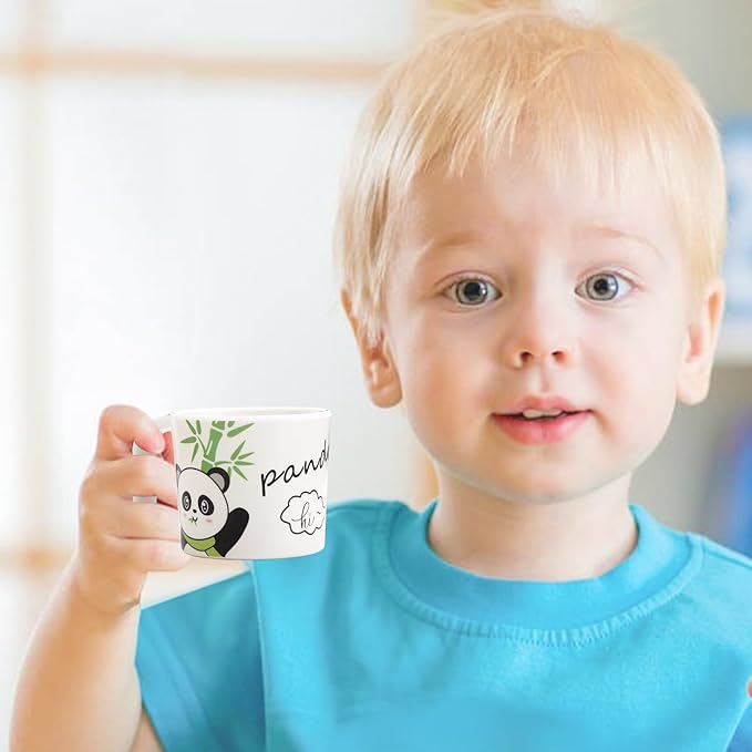 Kids Feeding Set 5 Pcs, Tableware Set for Toddlers Includes Plate Bowl Cup Fork and Spoon Utensil Flatware, Kids Flatware Set Dishwasher Safe, BPA Free (Panda)