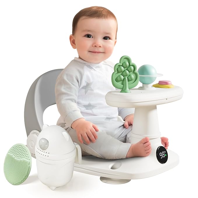 Baby Bath Seat for Babies 6 Months & Up Bath Seats for Babies Sitting Up Non-Slip Infant Bathtub Chair with Suction Cups & Water Thermometer for Toddlers Sitting Up, Easy to Clean (Gray)