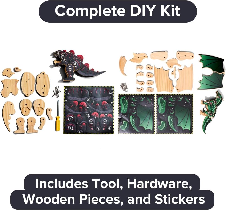 Little Jupiter DIY Wooden Kit with Stickers - 2 in 1 Monster Series - Japanese Monster for 7-12 Yrs - Woodworking Kits - Wood Crafts - Kids Building Kit - Wooden Crafts (Type 1 & 2)