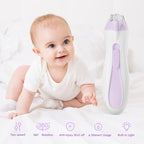 Baby Nail Trimmer Electric, 15 in 1 Baby Nail Clippers for Gentle Nail Care, Rechargeable Baby Nail File Electric with Light &15 Grinding Pads for Infant Toddler, Purple