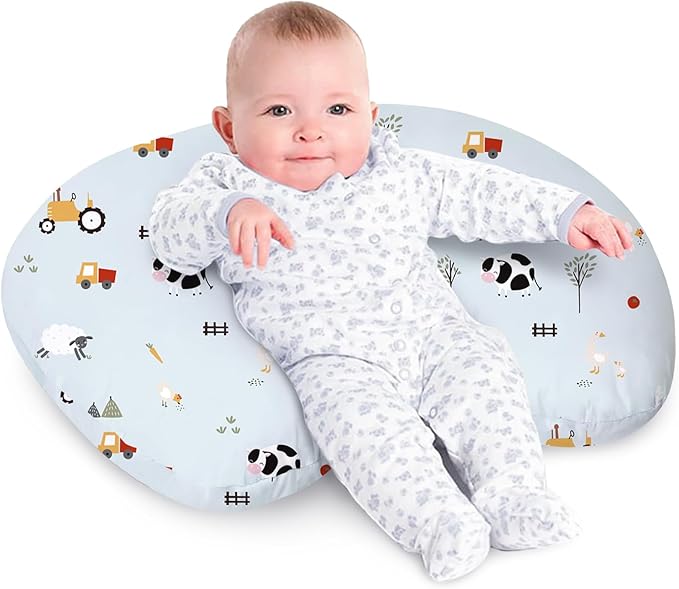 Little Grape Land Nursing Pillow for Breastfeeding, Breathable Breast Feeding Pillow and Positioner with Removable Cover for More Support, Tummy Time and Bottle Feeding Support Pillow, Blue Ranch