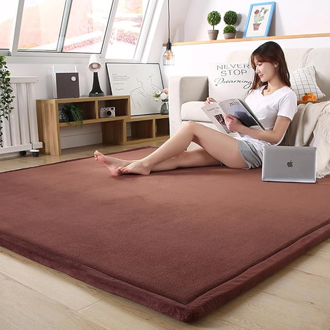 Loartee Nursery Rug - Coral Velvet Crawling Rug & Play Area Rug (6'8"x9'2", Coffee) for Toddler Children's Play Mat & Yoga Mat / Exercise Pads