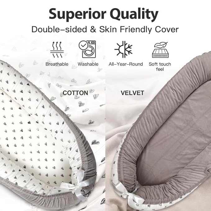 Baby Lounger | Organic Cotton Infant Lounger | Reversible, Adjustable & Portable Floor Lounger | Soft, Breathable, Washable Cover