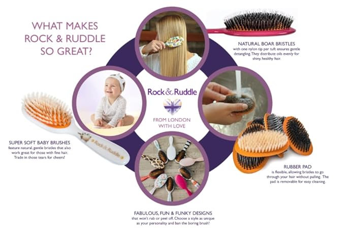 Rock & Ruddle Soft White Natural Boar Bristle Hairbrush for Babies and Young Children | Perfect for Fine Hair Detangling and Smoothing - Darling Dogs